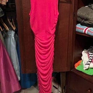 LULU LOT! Worn ONCE Vibrant Pink Ruched Dress and white button down blouse